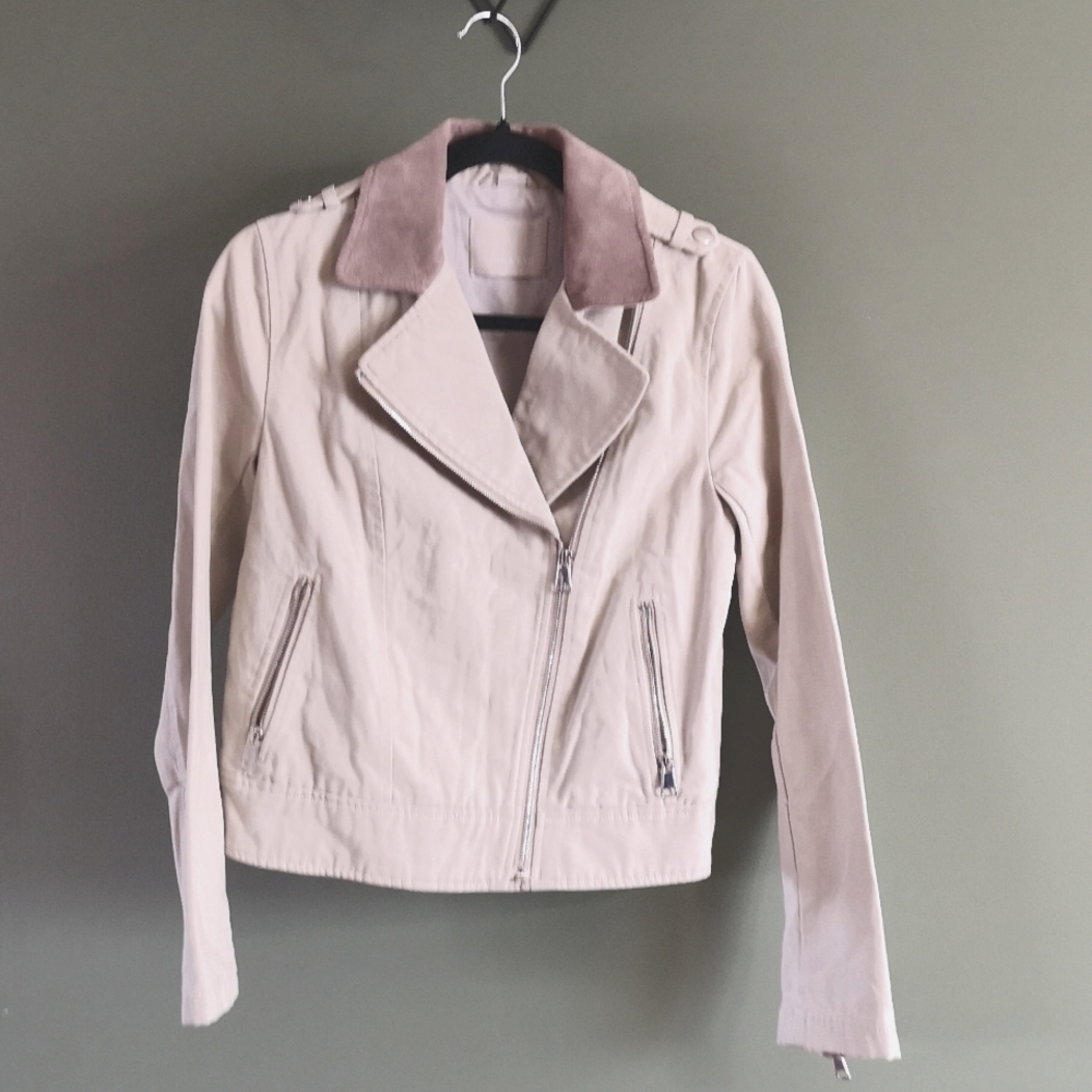 SOIA & KYO Kiera Moto Leather & Cotton Zip Up Jacket Sz Small
